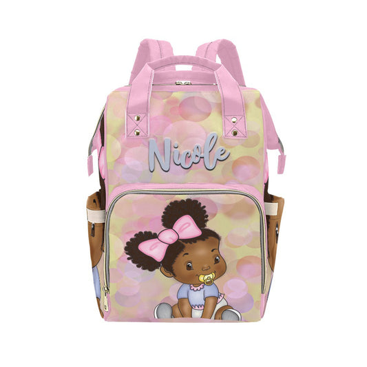 Afro Personalized Baby Bag/ Diaper Bag/ African American Baby Girl Backpack/ Clothing Bottles Bag/ Baby Shower Gift