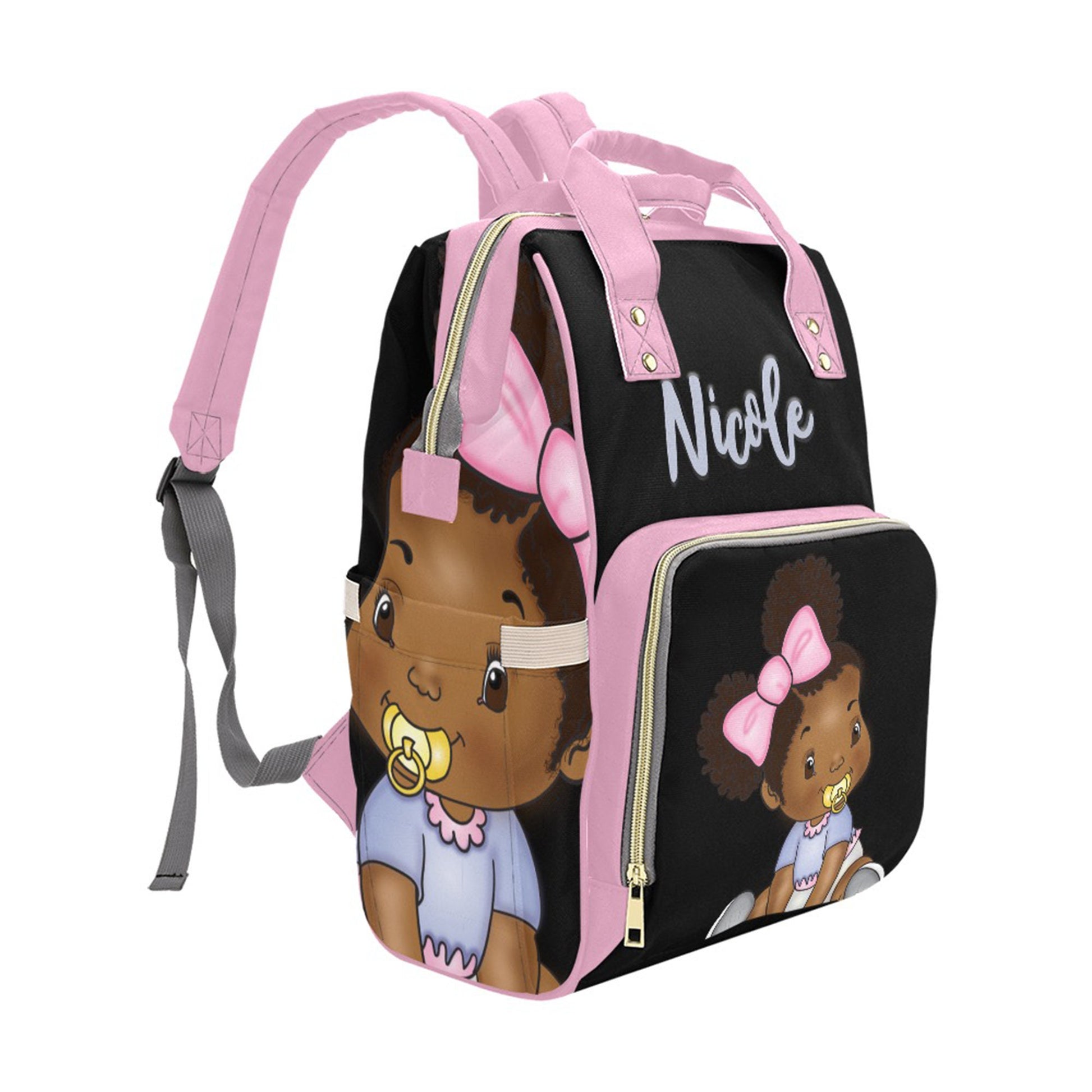 Afro Personalized Baby Bag/ Diaper Bag/ African American Baby Girl Backpack/ Clothing Bottles Bag/ Baby Shower Gift