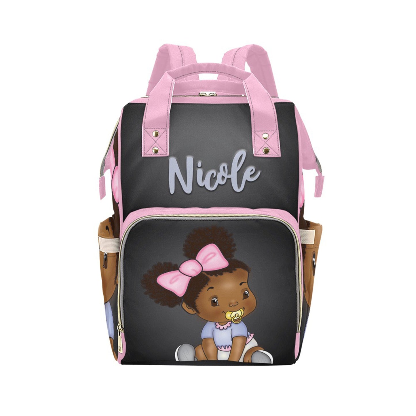 Afro Personalized Baby Bag/ Diaper Bag/ African American Baby Girl Backpack/ Clothing Bottles Bag/ Baby Shower Gift