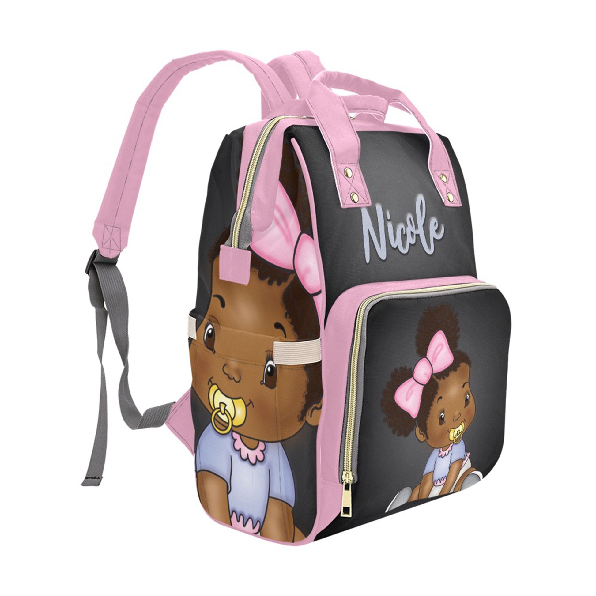 Afro Personalized Baby Bag/ Diaper Bag/ African American Baby Girl Backpack/ Clothing Bottles Bag/ Baby Shower Gift
