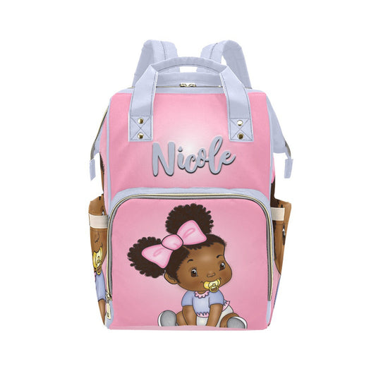 Afro Personalized Baby Bag/ Diaper Bag/ African American Baby Girl Backpack/ Clothing Bottles Bag/ Baby Shower Gift