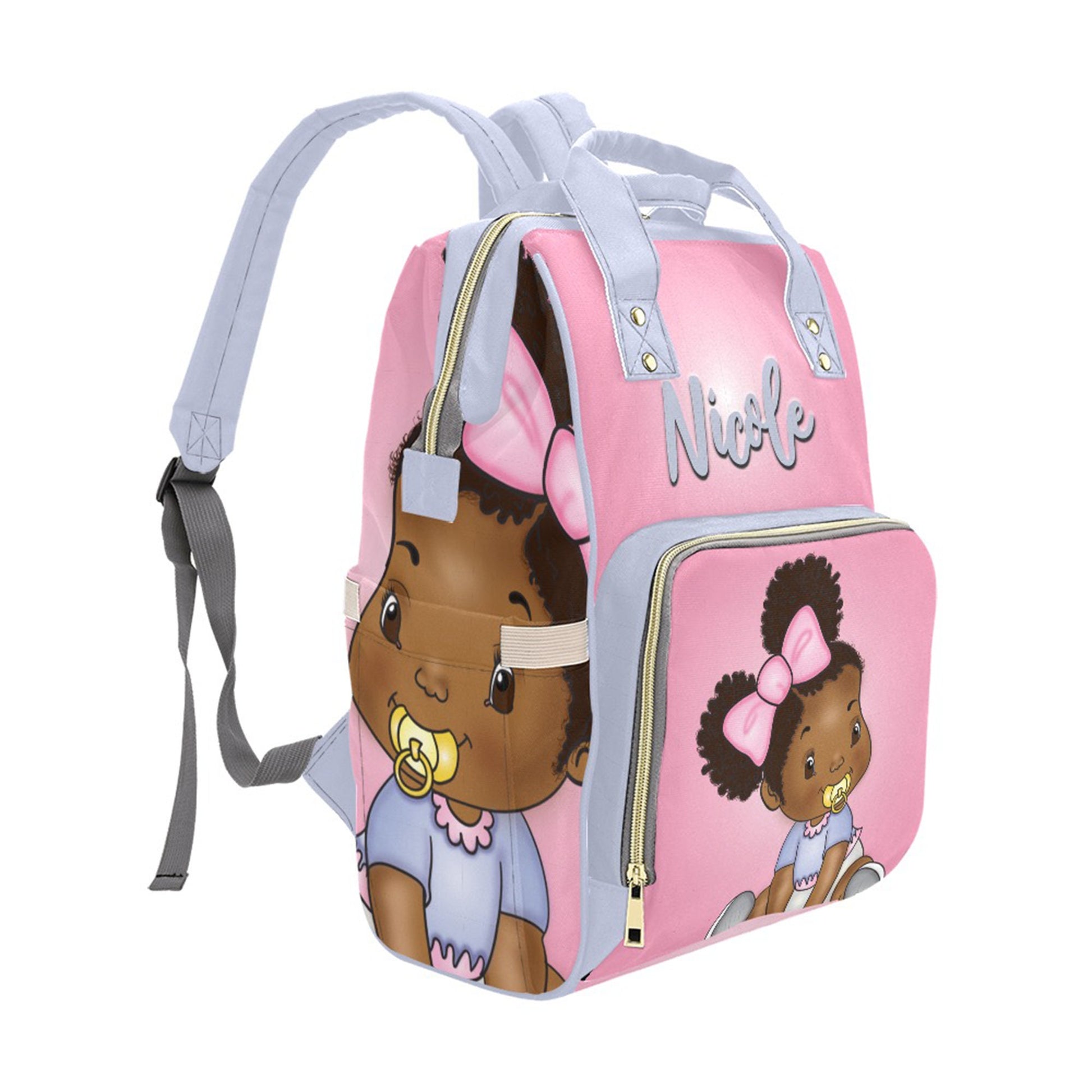 Afro Personalized Baby Bag/ Diaper Bag/ African American Baby Girl Backpack/ Clothing Bottles Bag/ Baby Shower Gift