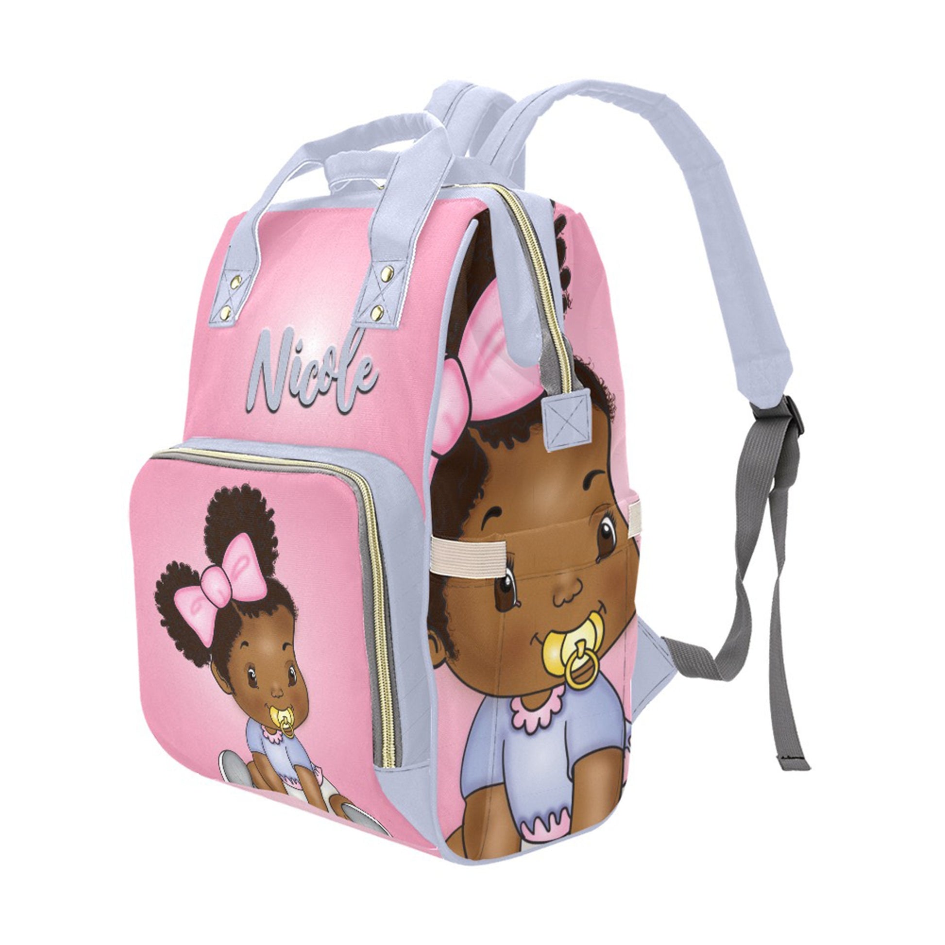 Afro Personalized Baby Bag/ Diaper Bag/ African American Baby Girl Backpack/ Clothing Bottles Bag/ Baby Shower Gift
