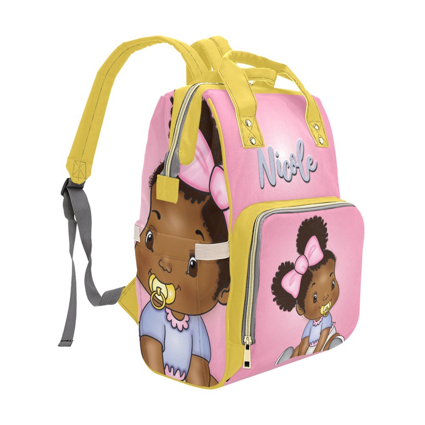 Afro Personalized Baby Bag/ Diaper Bag/ African American Baby Girl Backpack/ Clothing Bottles Bag/ Baby Shower Gift