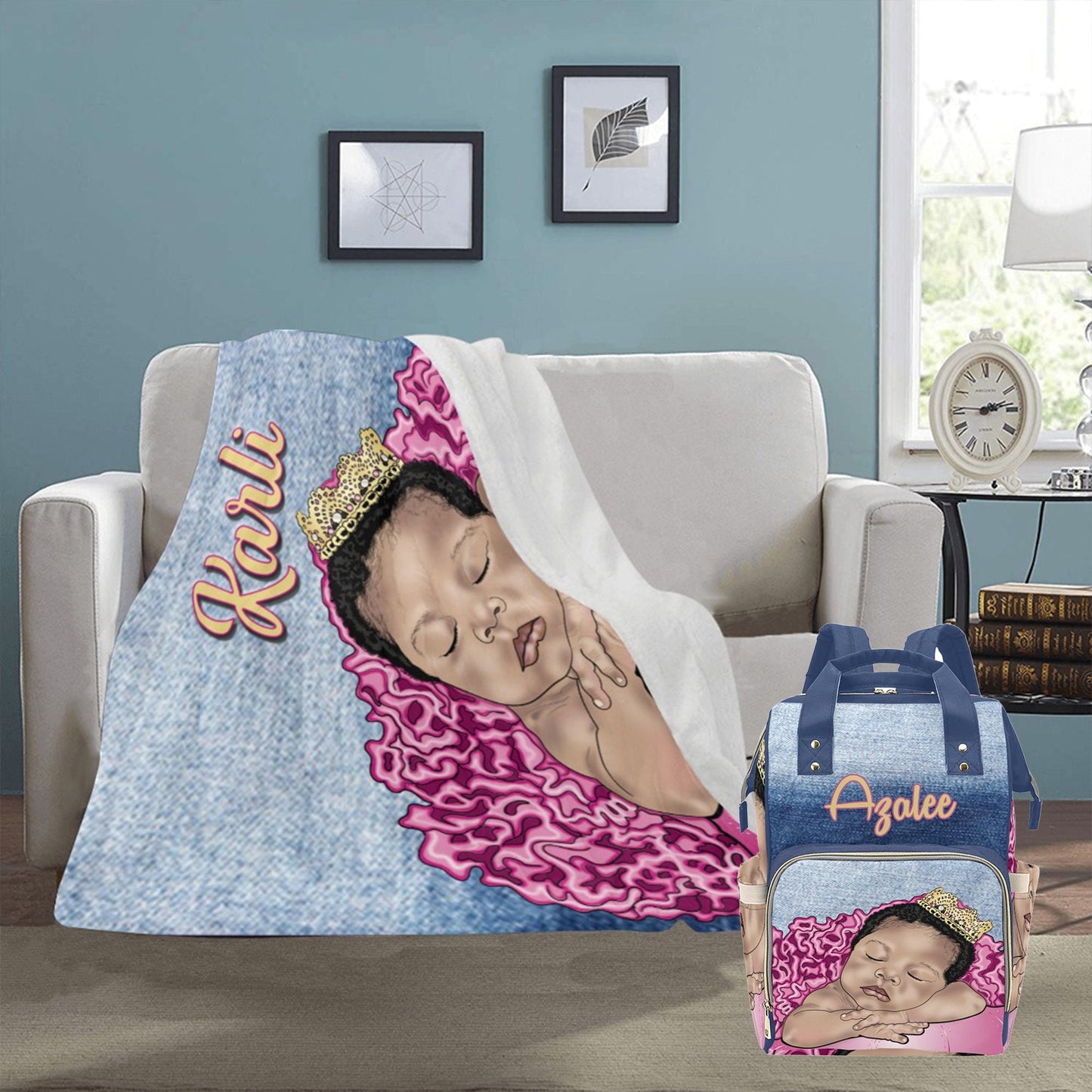 Personalized Baby Girl Blanket/Little Princess/ Custom Name Blanket/ Newborn Baby Girl/ Baby Shower Gift/ African American Baby Girl