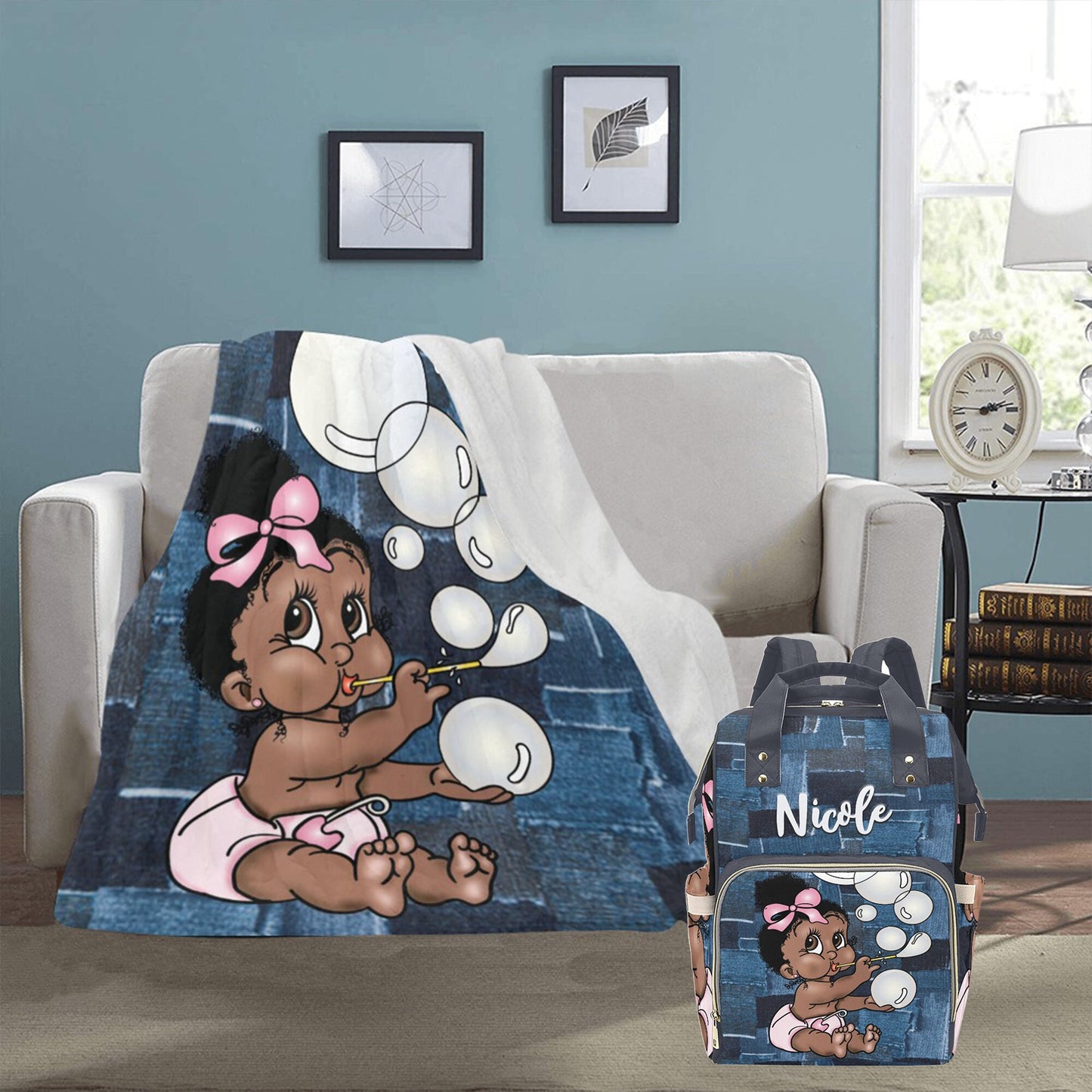 Personalized Baby Girl Blanket/ fleece Blanket/ Custom Name Blanket/ Newborn Baby Girl/ Baby Shower Gift/ African American Baby Girl