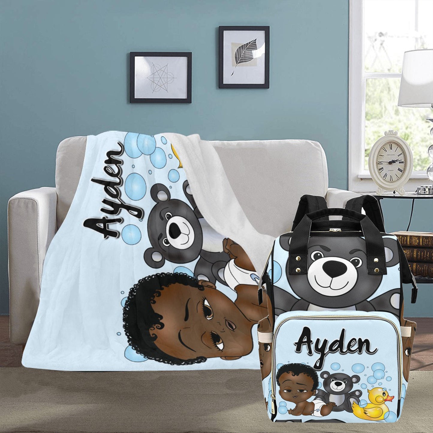 Personalized Baby Boy Blanket/ fleece Blanket/ Custom Name Blanket/ Newborn Baby Boy/ Baby Shower Gift/ African American Baby Boy