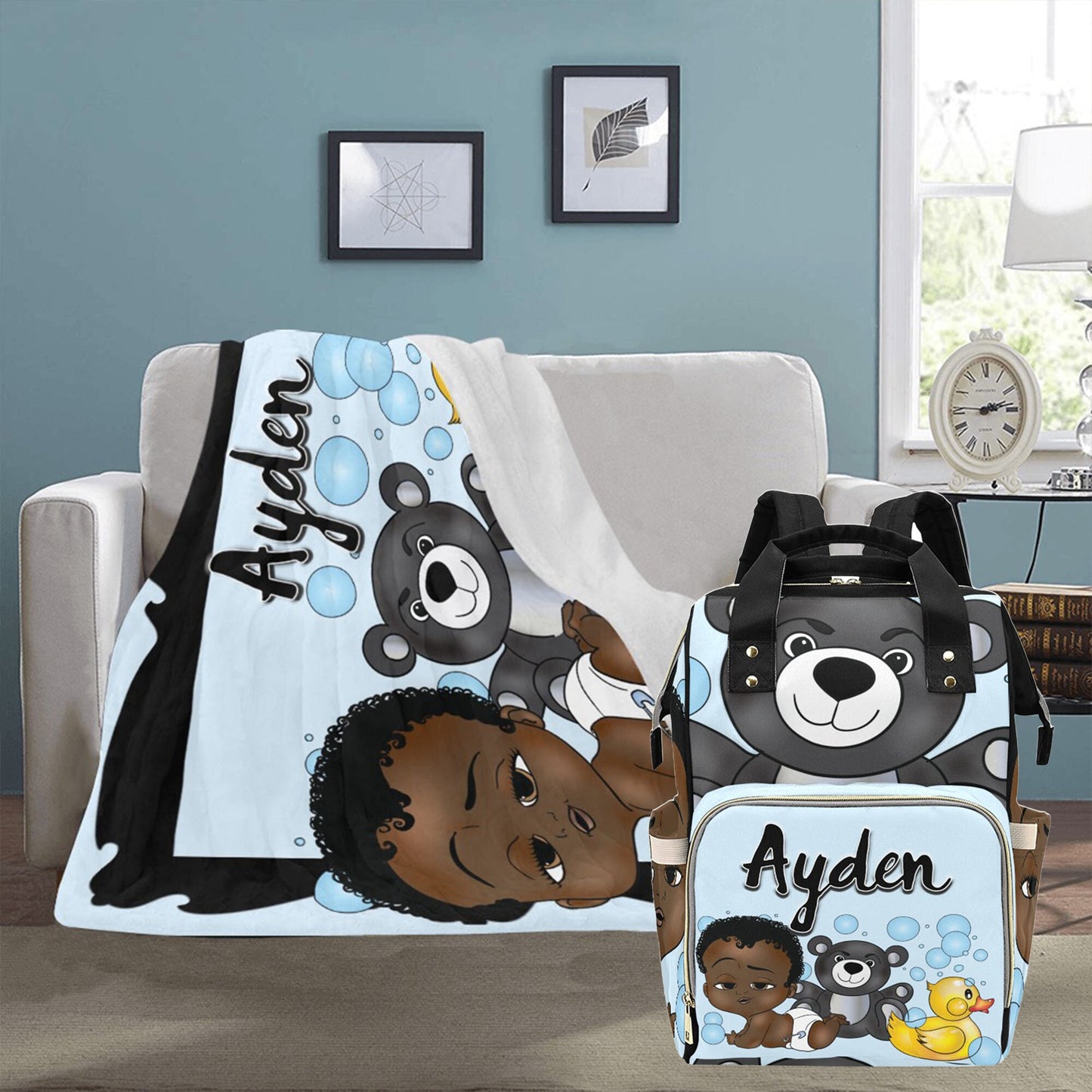 Personalized Baby Boyl Blanket/ fleece Blanket/ Custom Name Blanket/ Newborn Baby Boy/ Baby Shower Gift/ African American Baby Boy