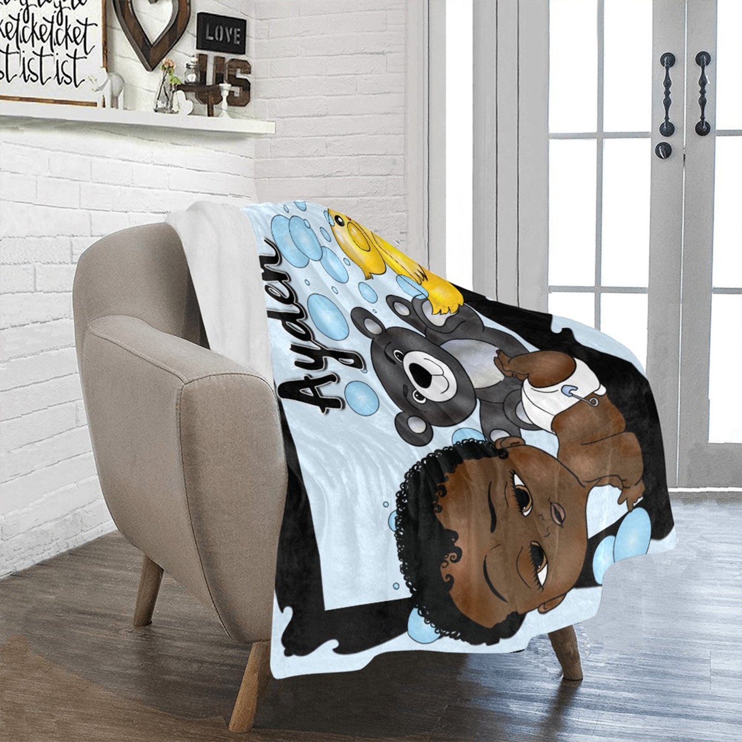 Personalized Baby Boyl Blanket/ fleece Blanket/ Custom Name Blanket/ Newborn Baby Boy/ Baby Shower Gift/ African American Baby Boy