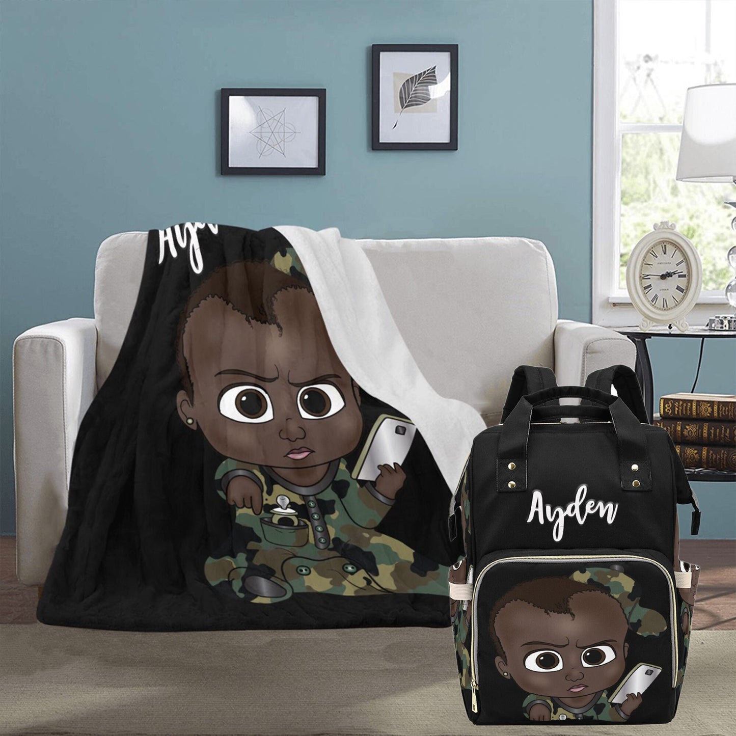 Personalized Baby Boyl Blanket/ fleece Blanket/ Custom Name Blanket/ Newborn Baby Boy/ Baby Shower Gift/ African American Baby Boy