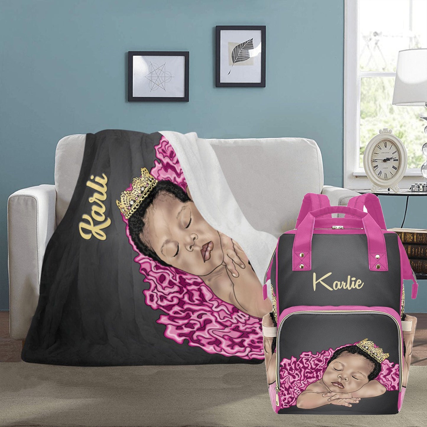 Personalized Baby Girl Blanket/Little Princess/ Custom Name Blanket/ Newborn Baby Girl/ Baby Shower Gift/ African American Baby Girl