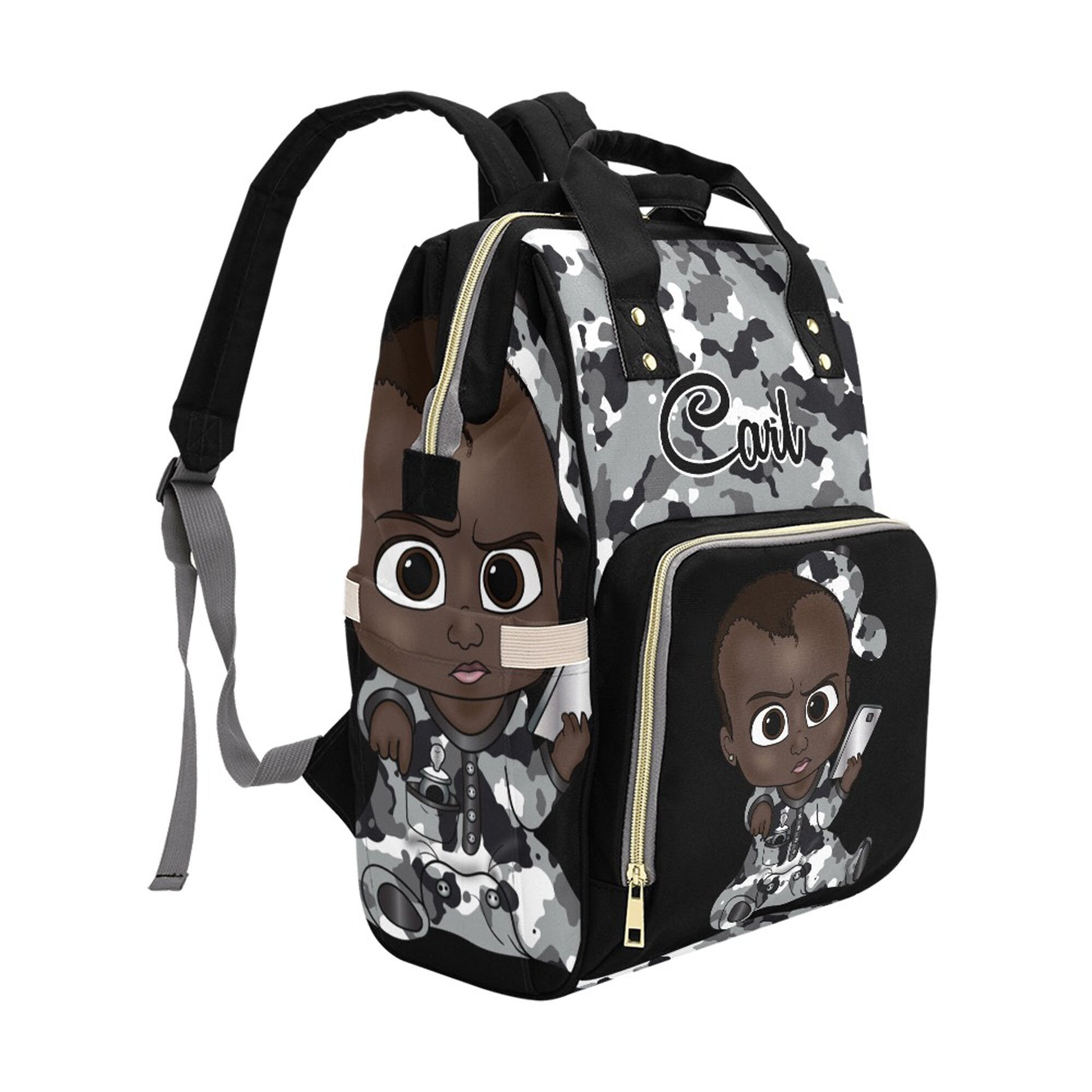 Afro Personalized Baby Bag/ Diaper Bag/ African American Baby Boy Backpack/ Clothing Bottles Bag/ Baby Shower Gift