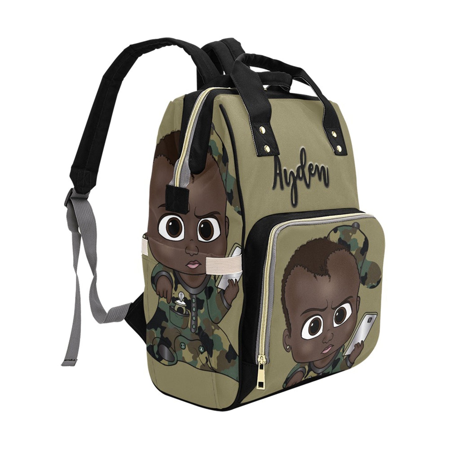 Afro Personalized Baby Bag/ Diaper Bag/ African American Baby Boy Backpack/ Clothing Bottles Bag/ Baby Shower Gift