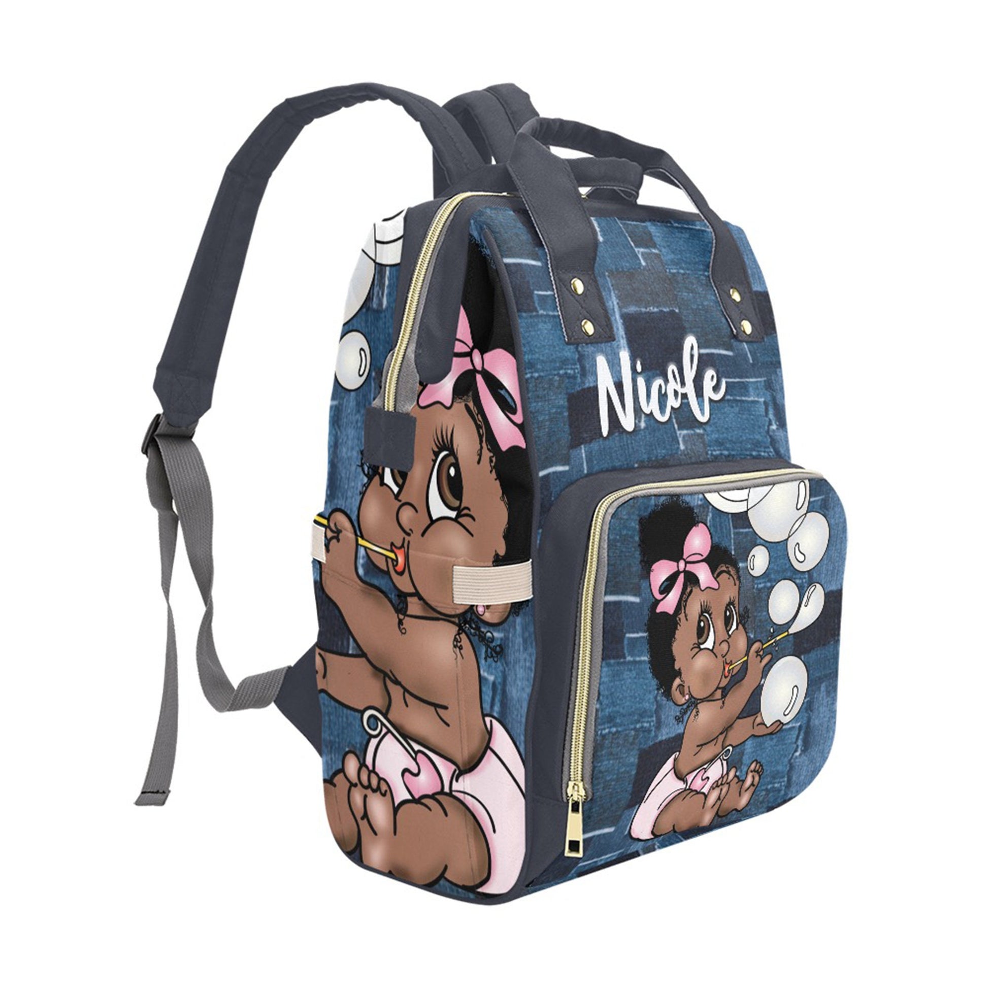 Afro Personalized Baby Bag/ Diaper Bag/ African American Baby Girl Backpack/ Clothing Bottles Bag/ Baby Shower Gift