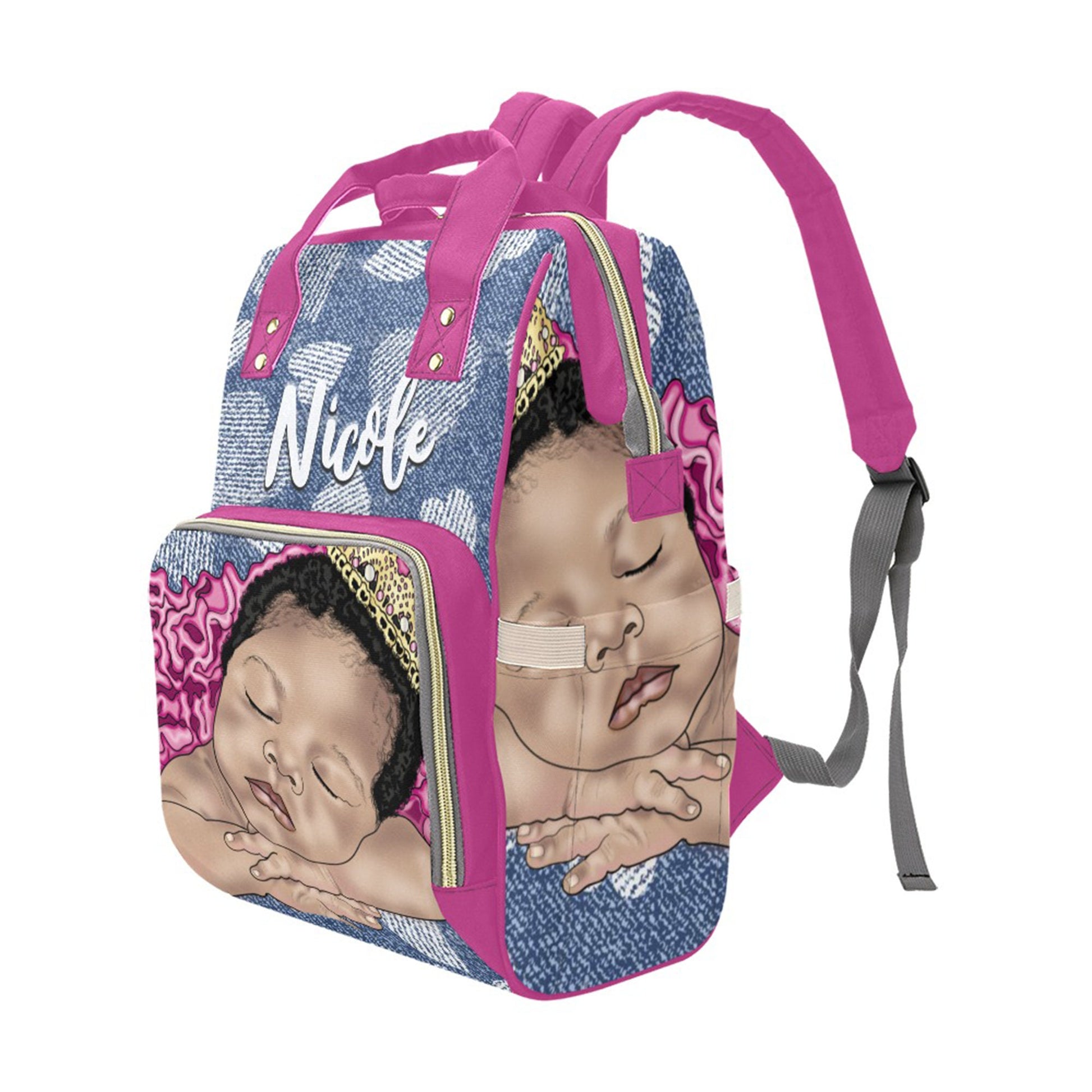 Afro Personalized Baby Bag/ Diaper Bag/ African American Baby Girl Backpack/ Clothing Bottles Bag/ Baby Shower Gift