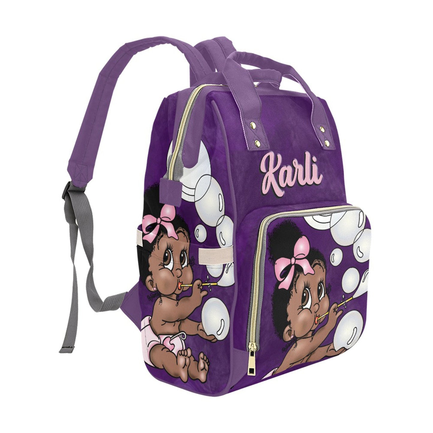Afro Personalized Baby Bag/ Diaper Bag/ African American Baby Girl Backpack/ Clothing Bottles Bag/ Baby Shower Gift