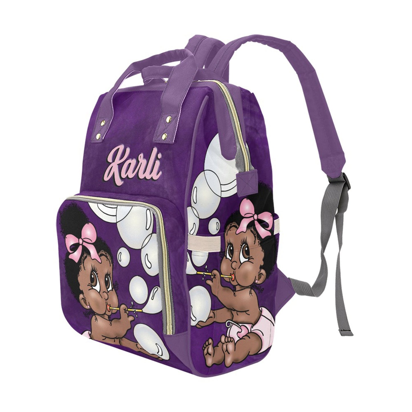 Afro Personalized Baby Bag/ Diaper Bag/ African American Baby Girl Backpack/ Clothing Bottles Bag/ Baby Shower Gift