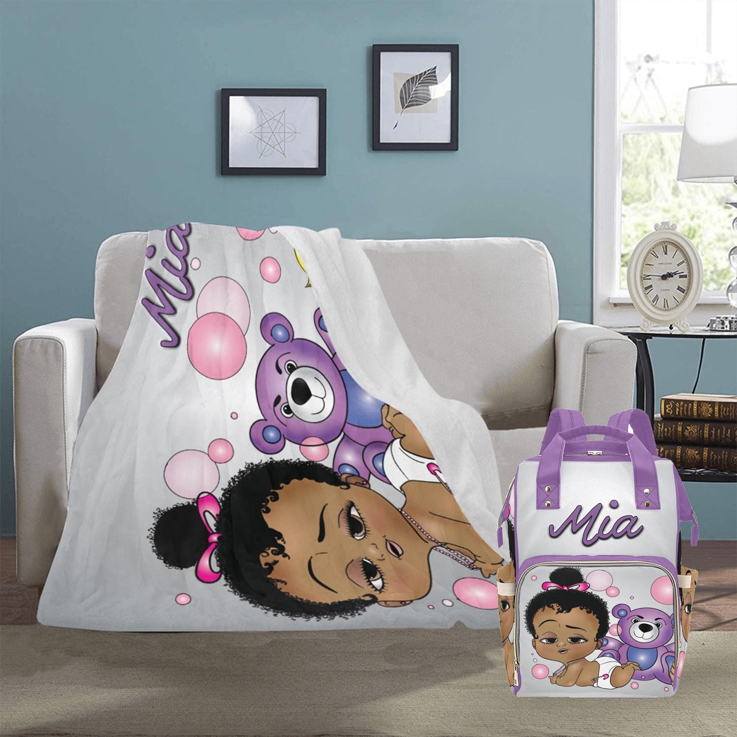 Personalized Baby Girl Blanket/ fleece Blanket/ Custom Name Blanket/ Newborn Baby Girl/ Baby Shower Gift/ African American Baby Girl