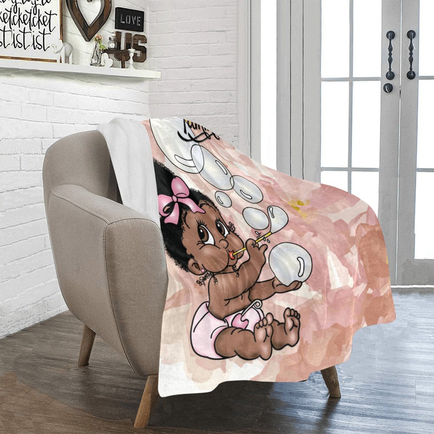 Personalized Baby Girl Blanket/ fleece Blanket/ Custom Name Blanket/ Newborn Baby Girl/ Baby Shower Gift/ African American Baby Girl