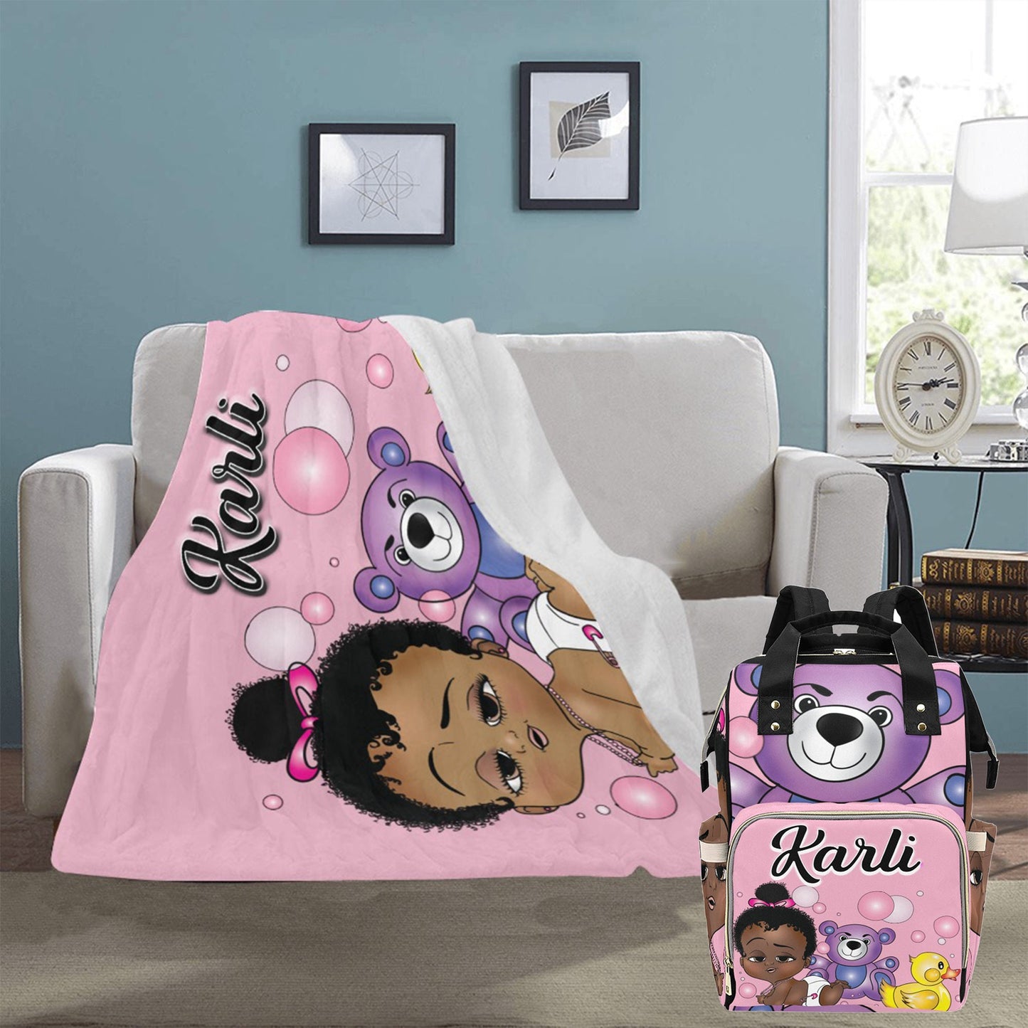 Personalized Baby Girl Blanket/ fleece Blanket/ Custom Name Blanket/ Newborn Baby Girl/ Baby Shower Gift/ African American Baby Girl