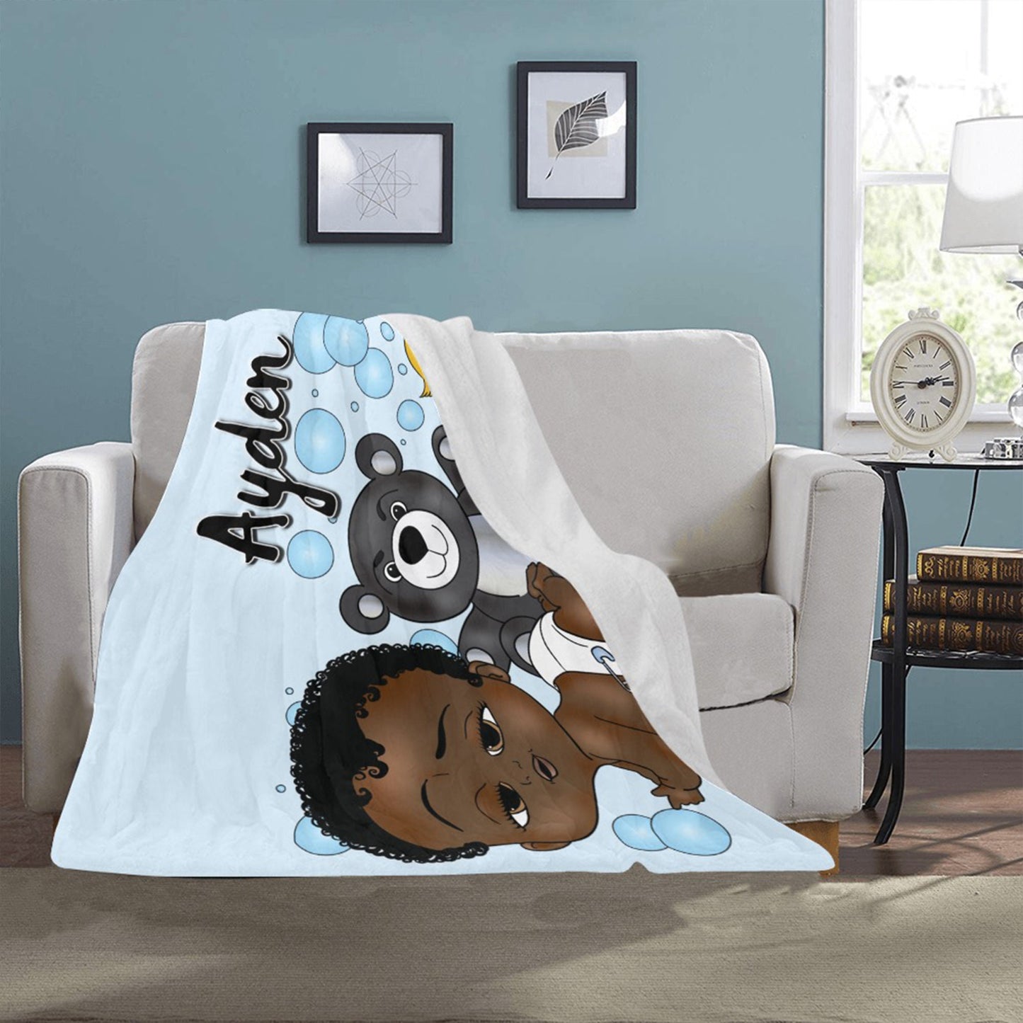 Personalized Baby Boy Blanket/ fleece Blanket/ Custom Name Blanket/ Newborn Baby Boy/ Baby Shower Gift/ African American Baby Boy
