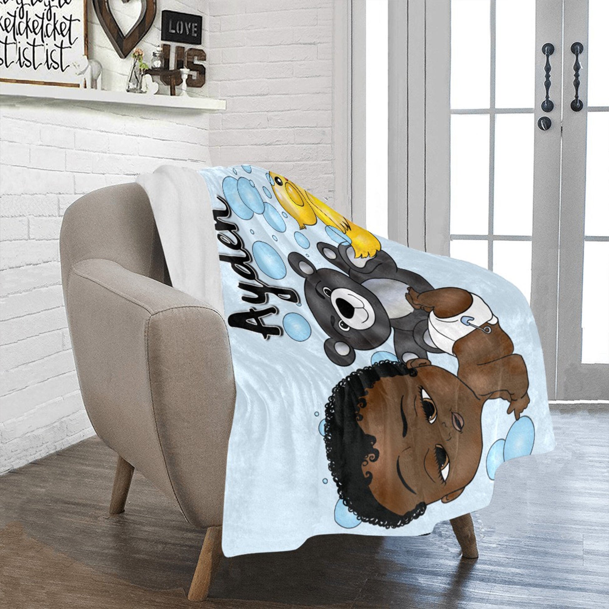 Personalized Baby Boy Blanket/ fleece Blanket/ Custom Name Blanket/ Newborn Baby Boy/ Baby Shower Gift/ African American Baby Boy