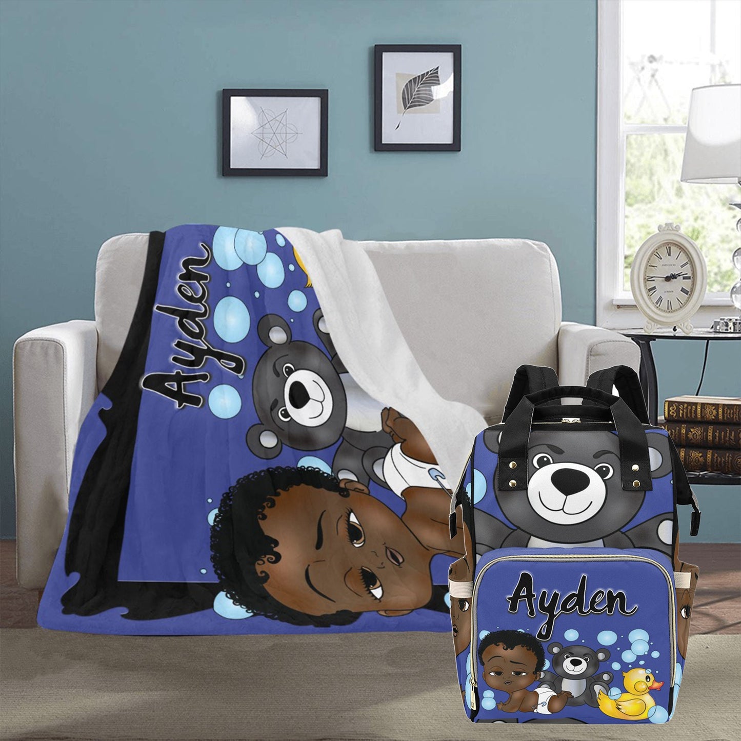 Personalized Baby Boyl Blanket/ fleece Blanket/ Custom Name Blanket/ Newborn Baby Boy/ Baby Shower Gift/ African American Baby Boy