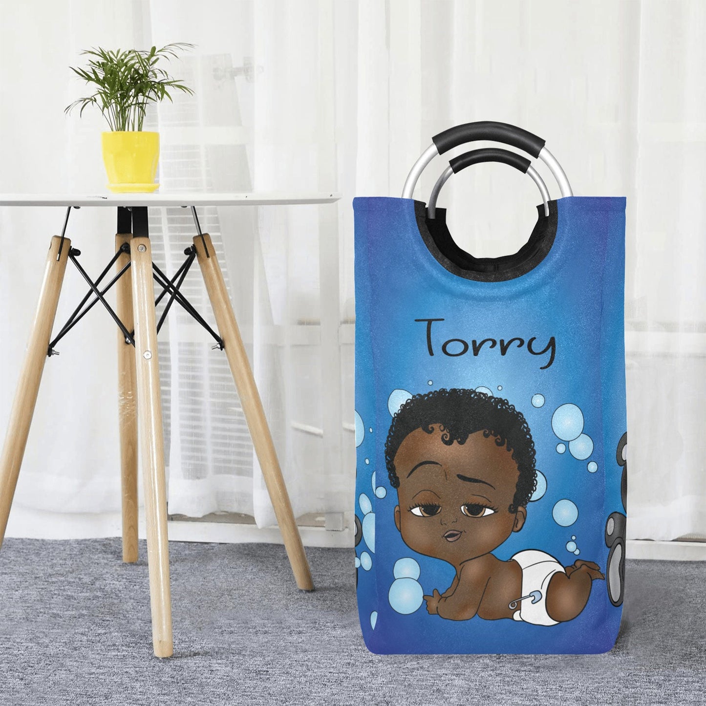 Afro Personalized Baby Hamper/ Laundry Bag/ African American Baby Boy Laundry Basket/ Storage Basket/ Baby Shower Gift