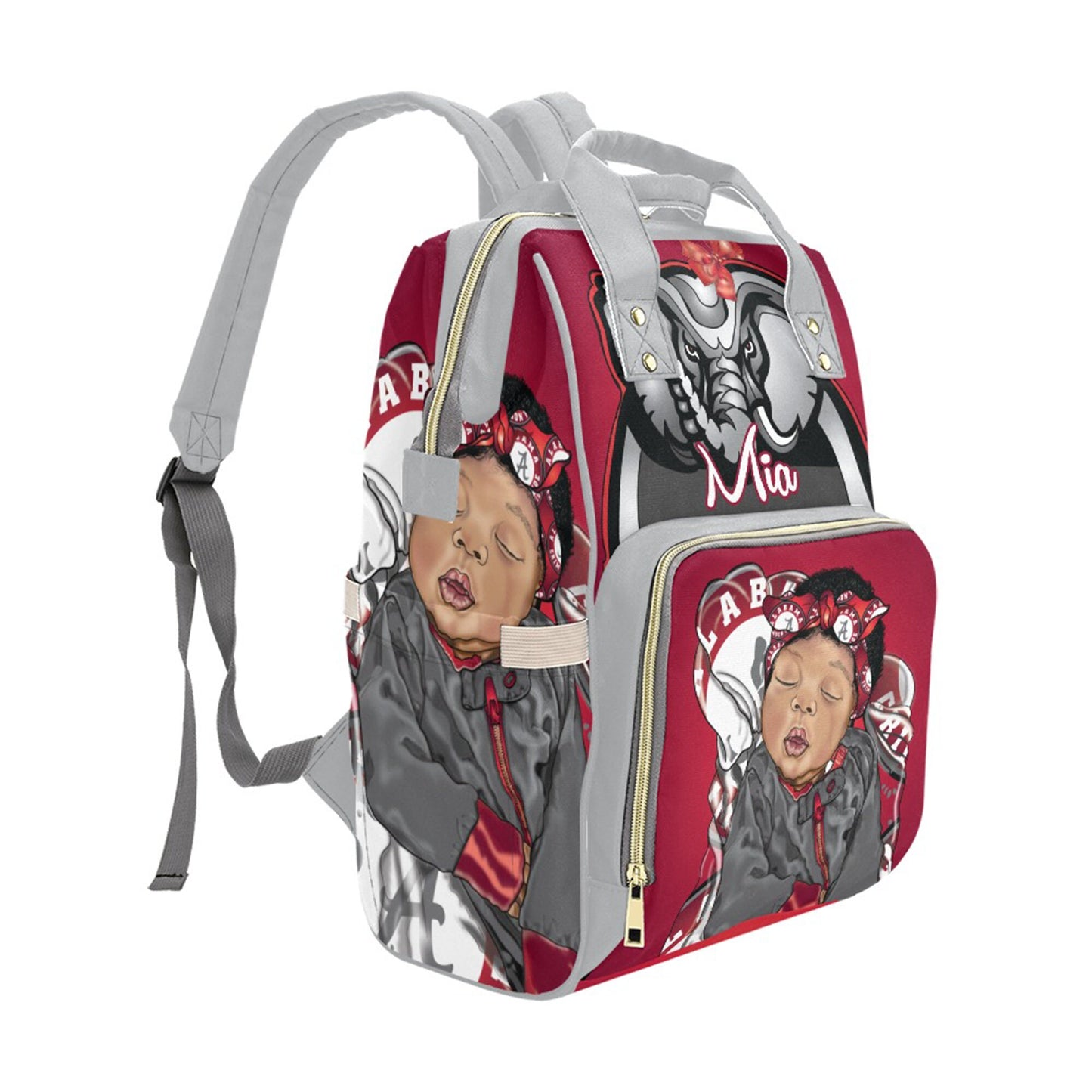 Afro Personalized Sports Baby Bag/ Diaper Bag/ African American Baby Girl Backpack/ Alabama Bag/ Baby Shower Gift