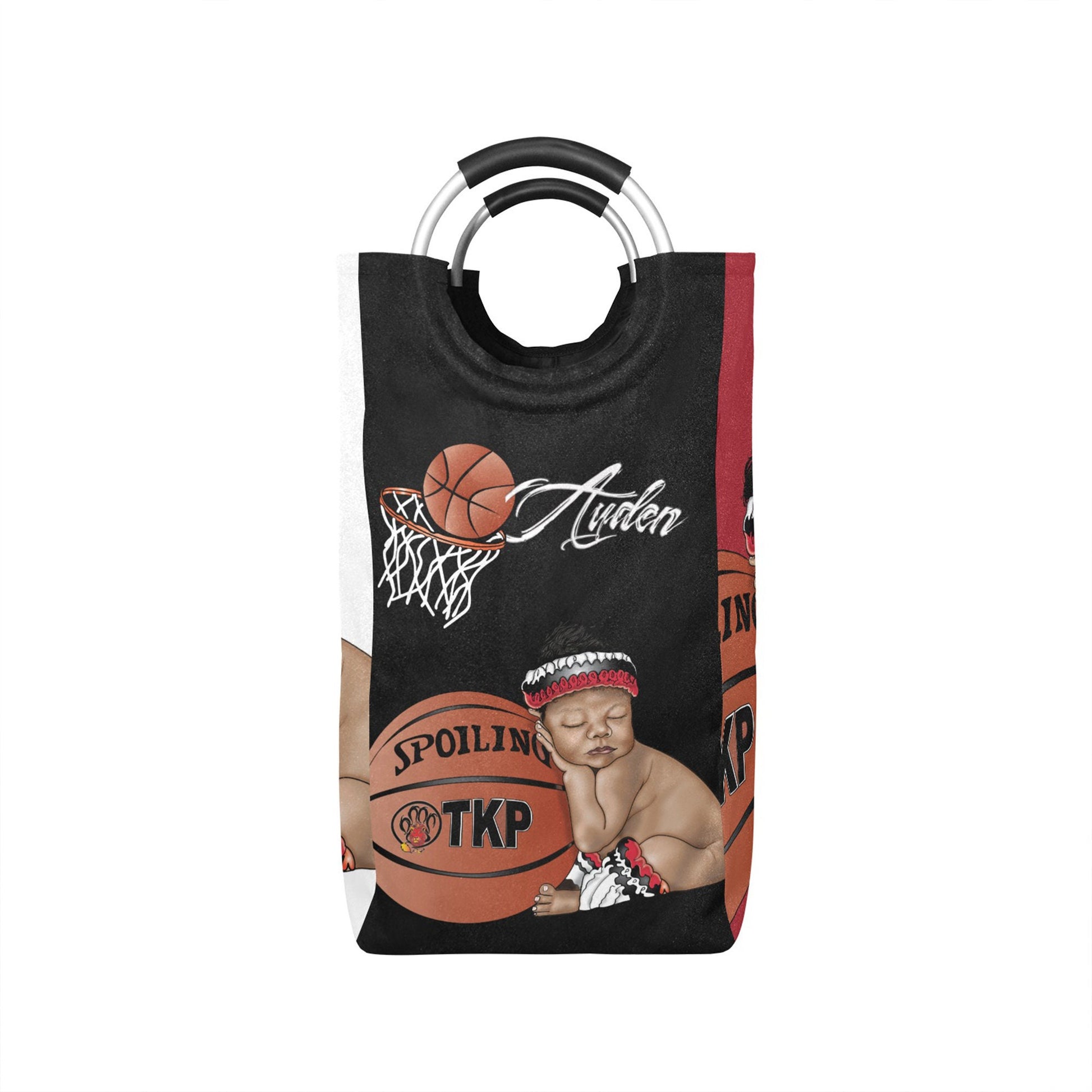 Personalized Sports Baby Hamper/ Laundry Bag/ Basketball/ African American Baby Boy Laundry Basket/ Storage Basket/ Baby Shower Gift