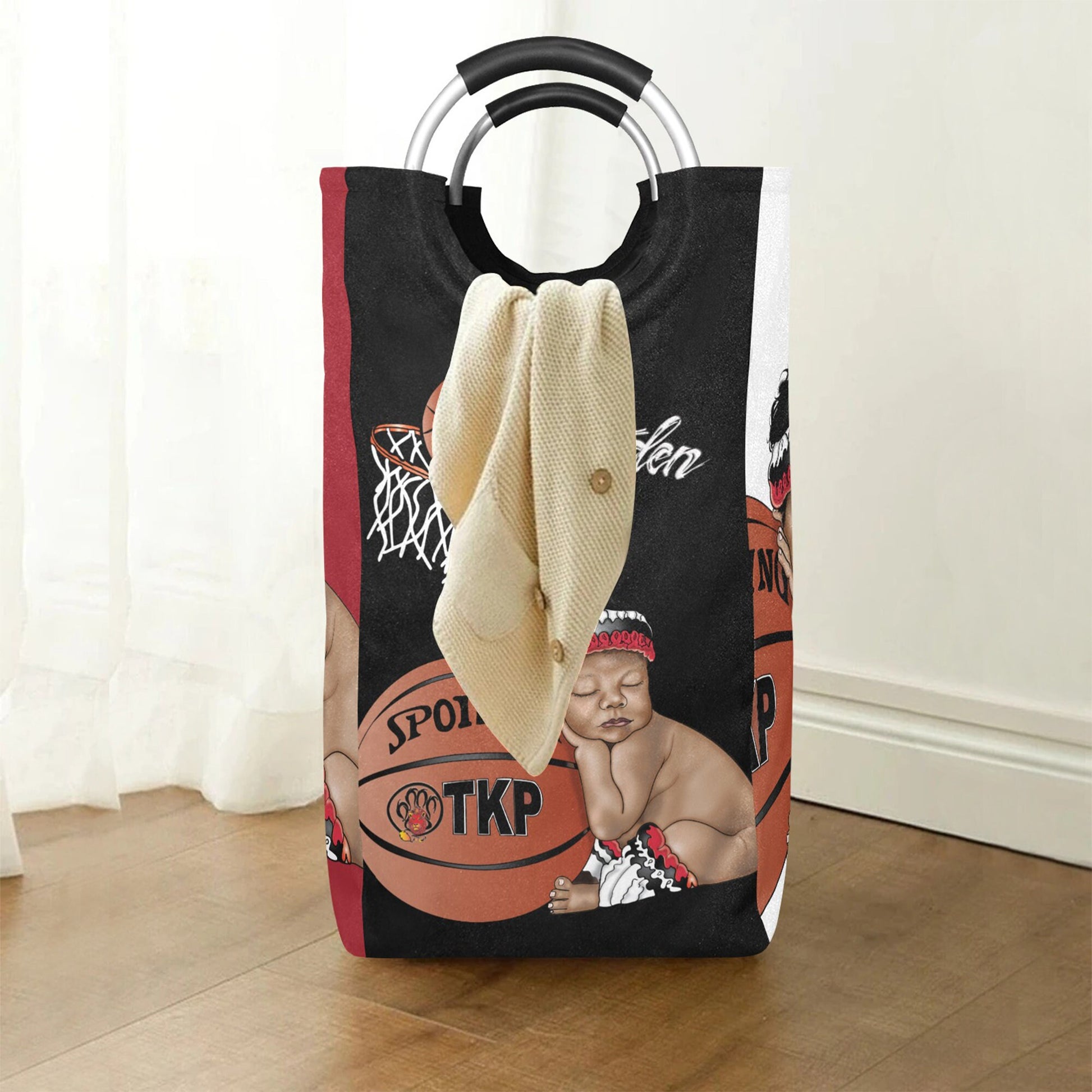 Personalized Sports Baby Hamper/ Laundry Bag/ Basketball/ African American Baby Boy Laundry Basket/ Storage Basket/ Baby Shower Gift