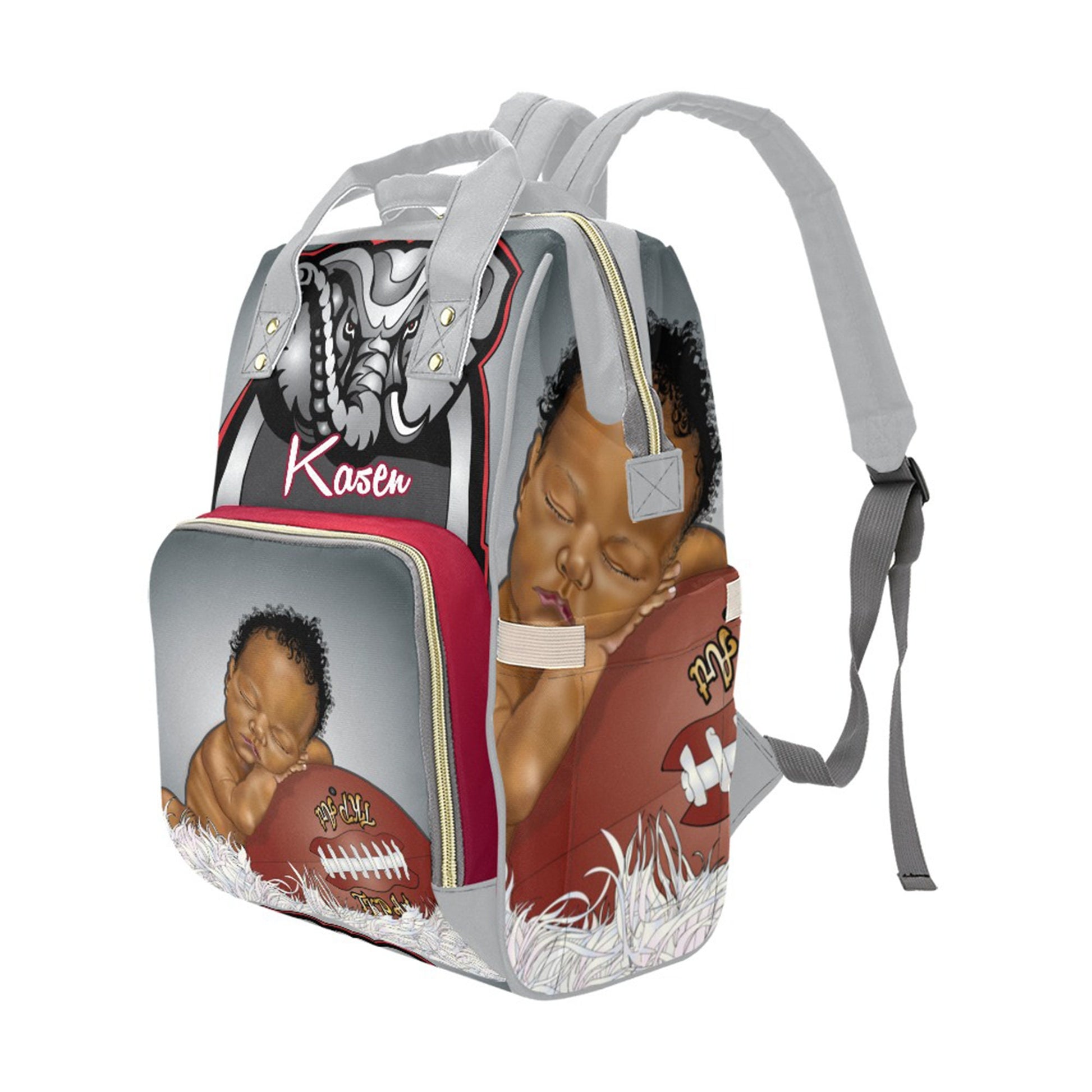 Afro Personalized Sports Baby Bag/ Diaper Bag/ African American Baby Boy Backpack/ Clothing Bottles Bag/ Baby Shower Gift