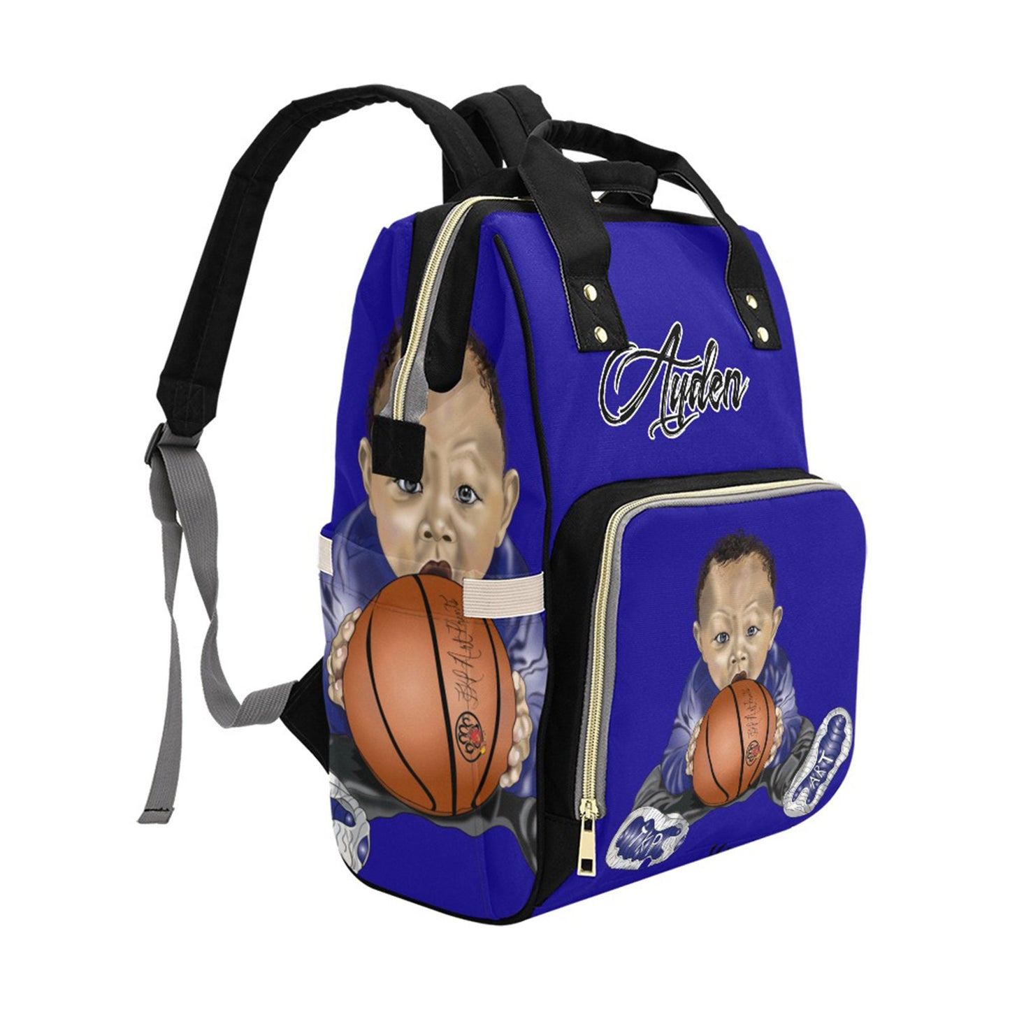 Personalized Sports Baby Bag/ Basketball Diaper Bag/ African American Baby Boy Backpack/ Clothing Bottles Bag/ Baby Shower Gift
