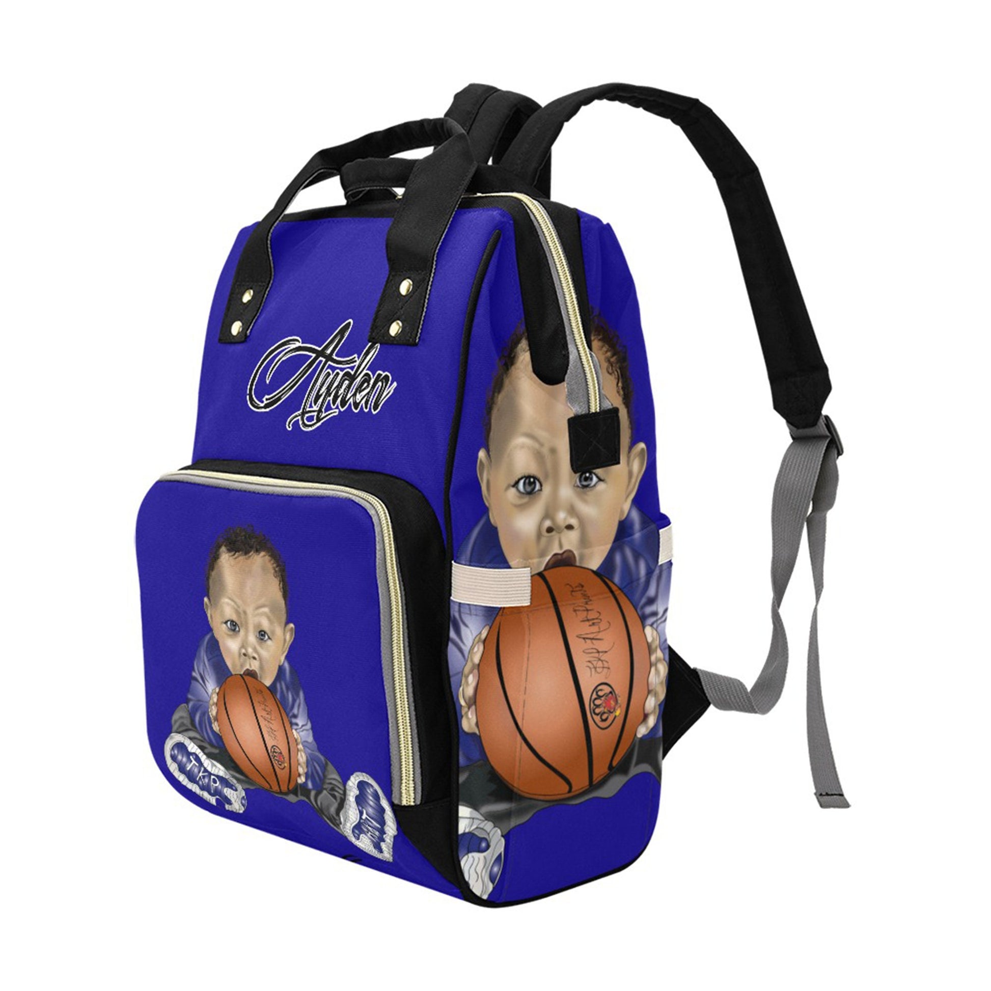 Personalized Sports Baby Bag/ Basketball Diaper Bag/ African American Baby Boy Backpack/ Clothing Bottles Bag/ Baby Shower Gift