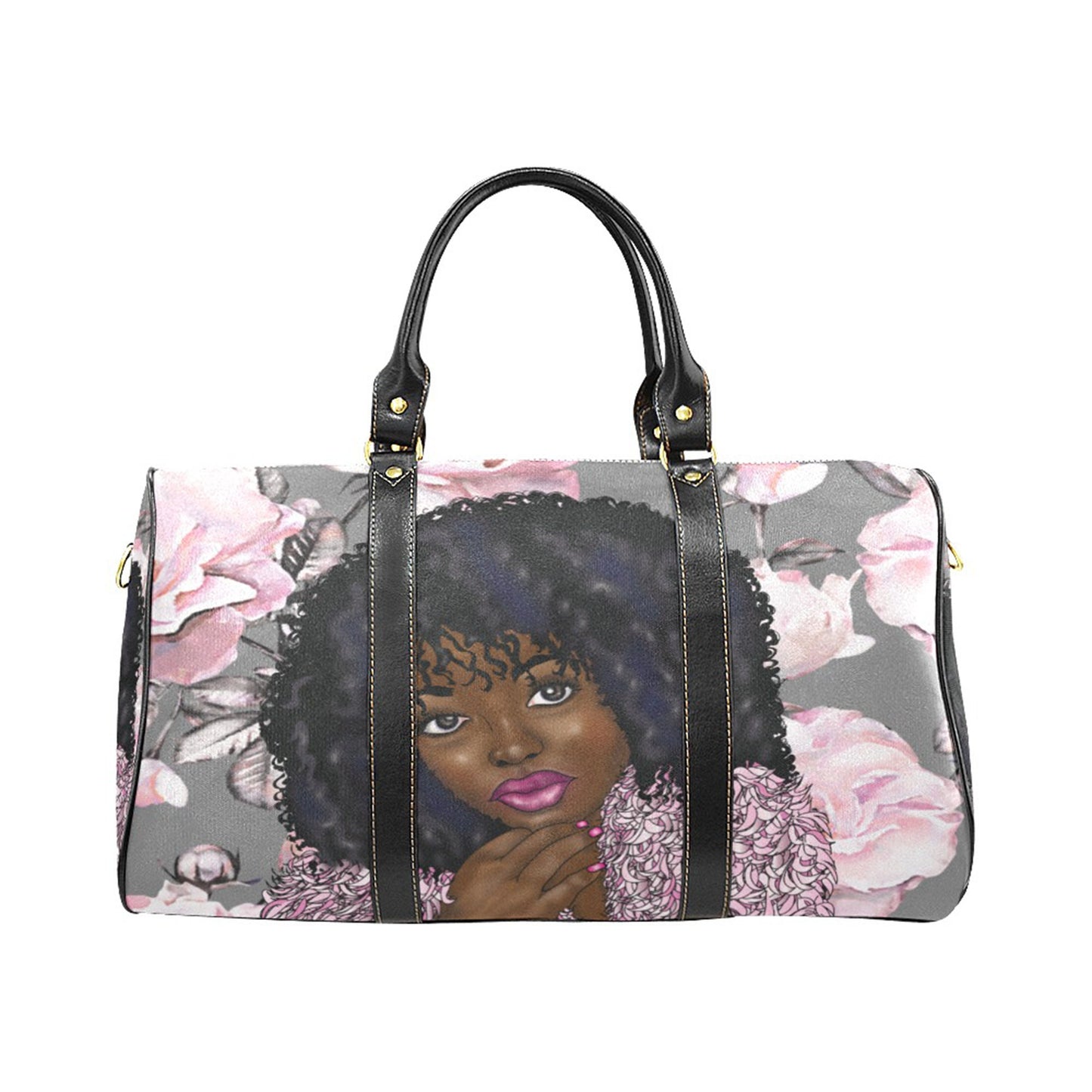 Personalized Black Girl Travel Bag, African American Duffle Bag, Weekend Travel Bag