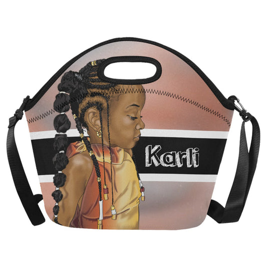 Afro Personalized Black Girl with Braids Lunch Bag Waterproof Custom Lunch Tote For Adults, Kids-School, Work, Picnic, Back to school