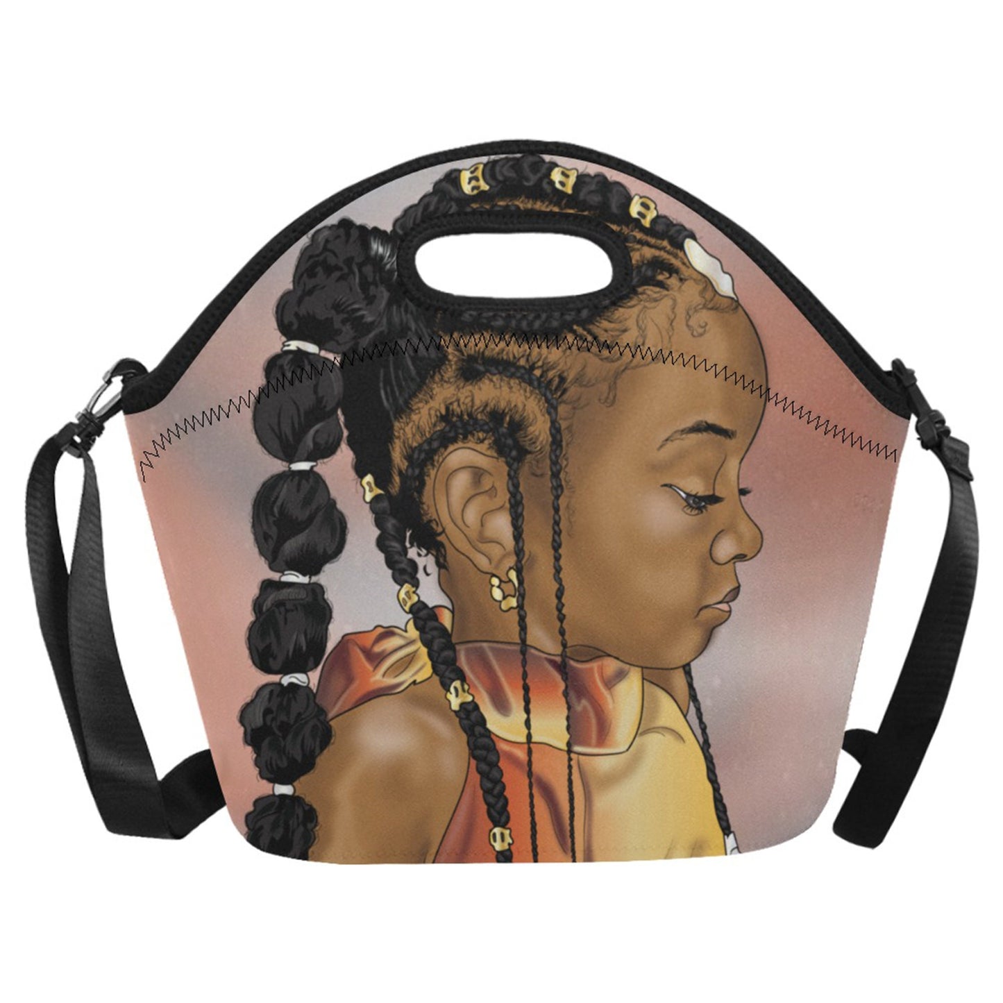 Afro Personalized Black Girl with Braids Lunch Bag Waterproof Custom Lunch Tote For Adults, Kids-School, Work, Picnic, Back to school