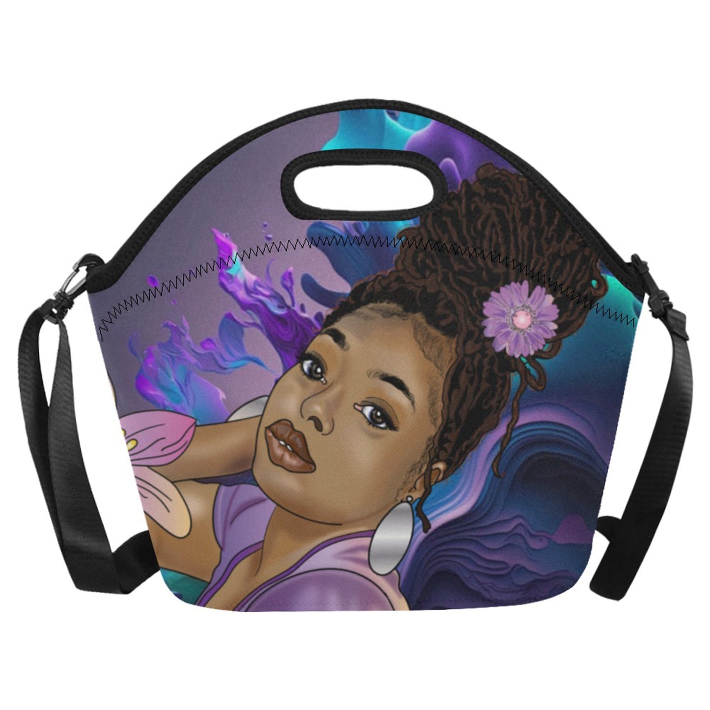 Afro Personalized Melanin Beauty with locs  Lunch Bag Waterproof  Custom Lunch Tote For Adults, Schools, Work, Picnic, Back-to-school.