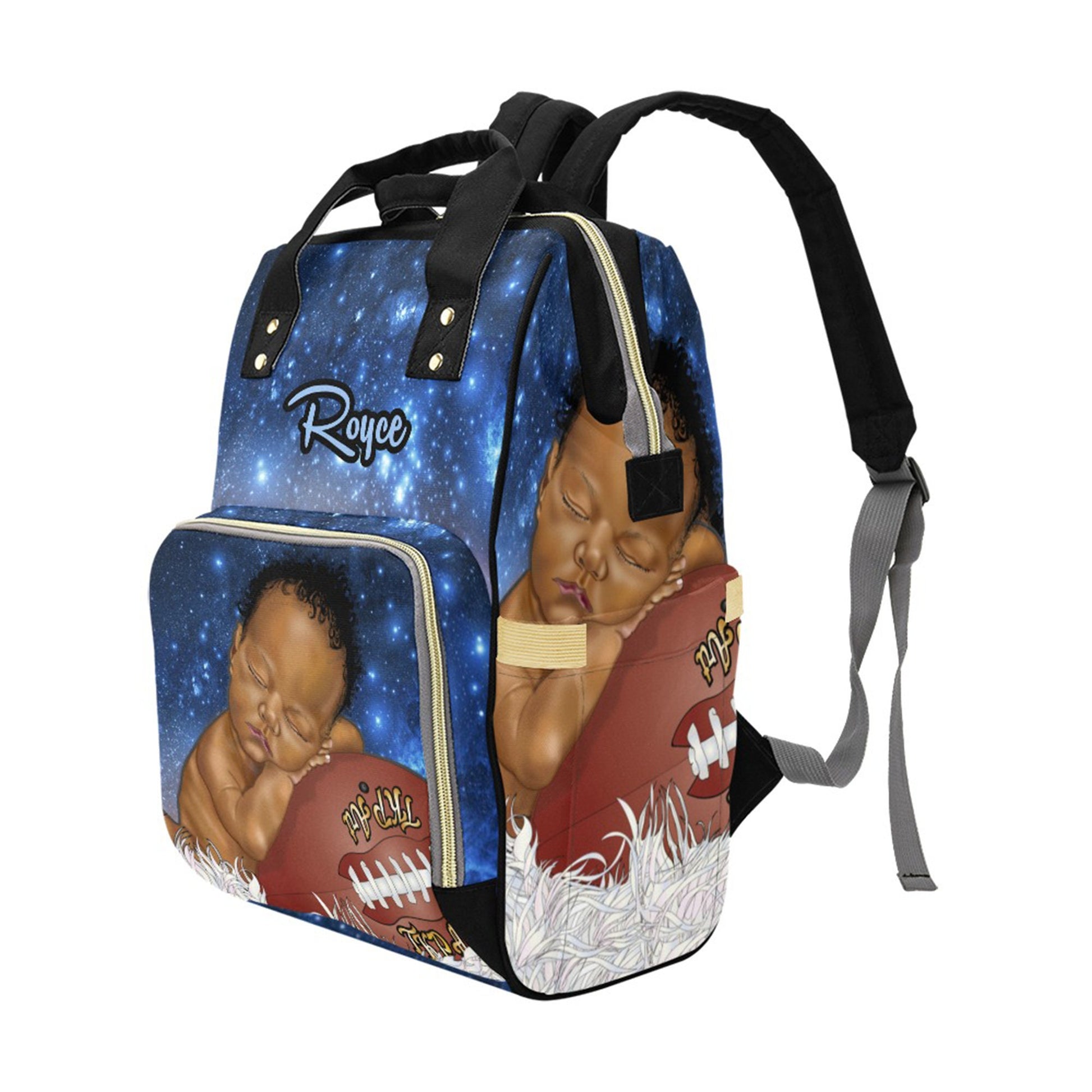 Afro Personalized Sports Baby Bag/ Diaper Bag/ African American Baby Boy Backpack/ Clothing Bottles Bag/ Baby Shower Gift
