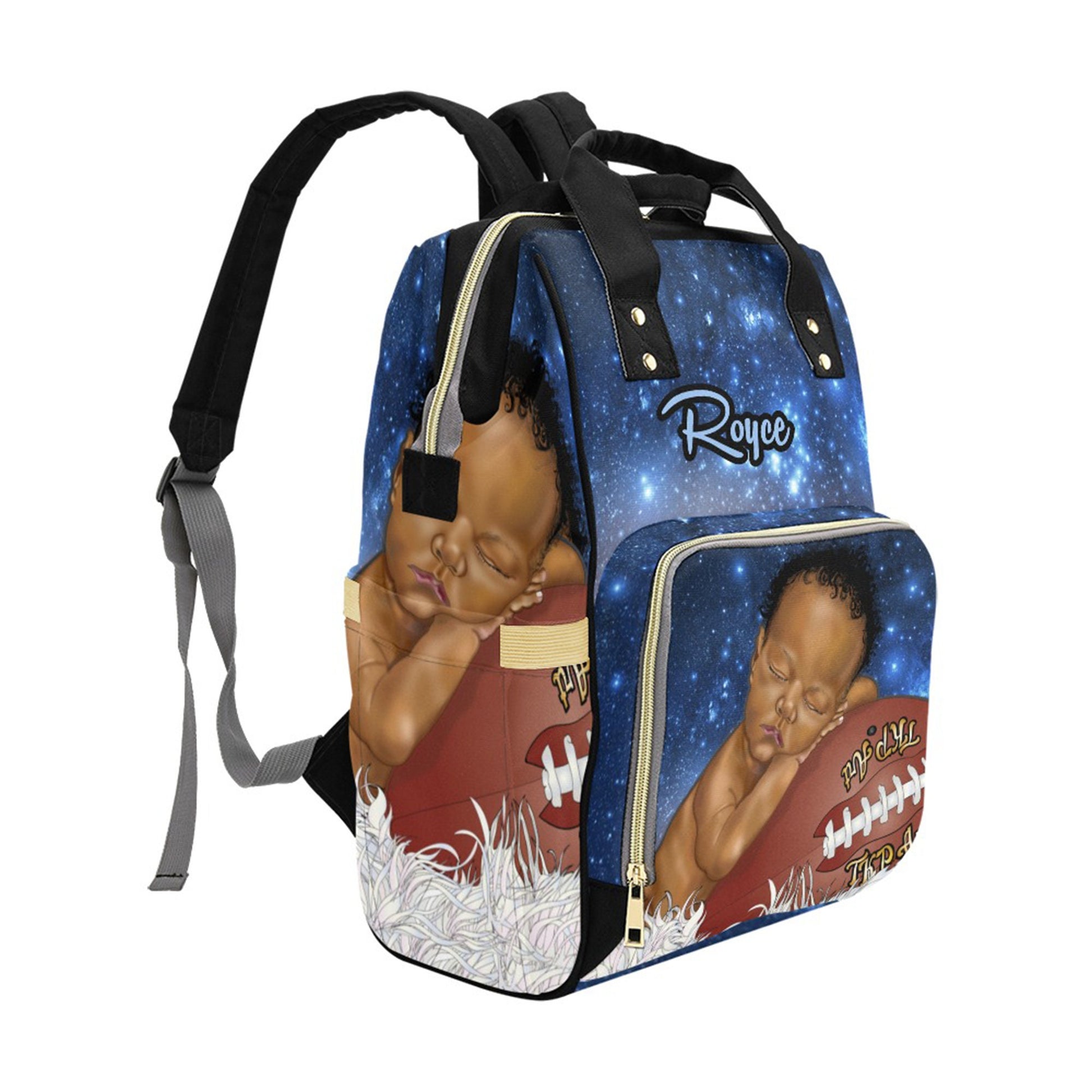 Afro Personalized Sports Baby Bag/ Diaper Bag/ African American Baby Boy Backpack/ Clothing Bottles Bag/ Baby Shower Gift